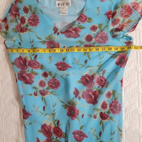 Megan LEE Blue Midi WOMENS 6P Sundress with Flutter Sleeves and V-Neck‎ Lined Co - Picture 8 of 12